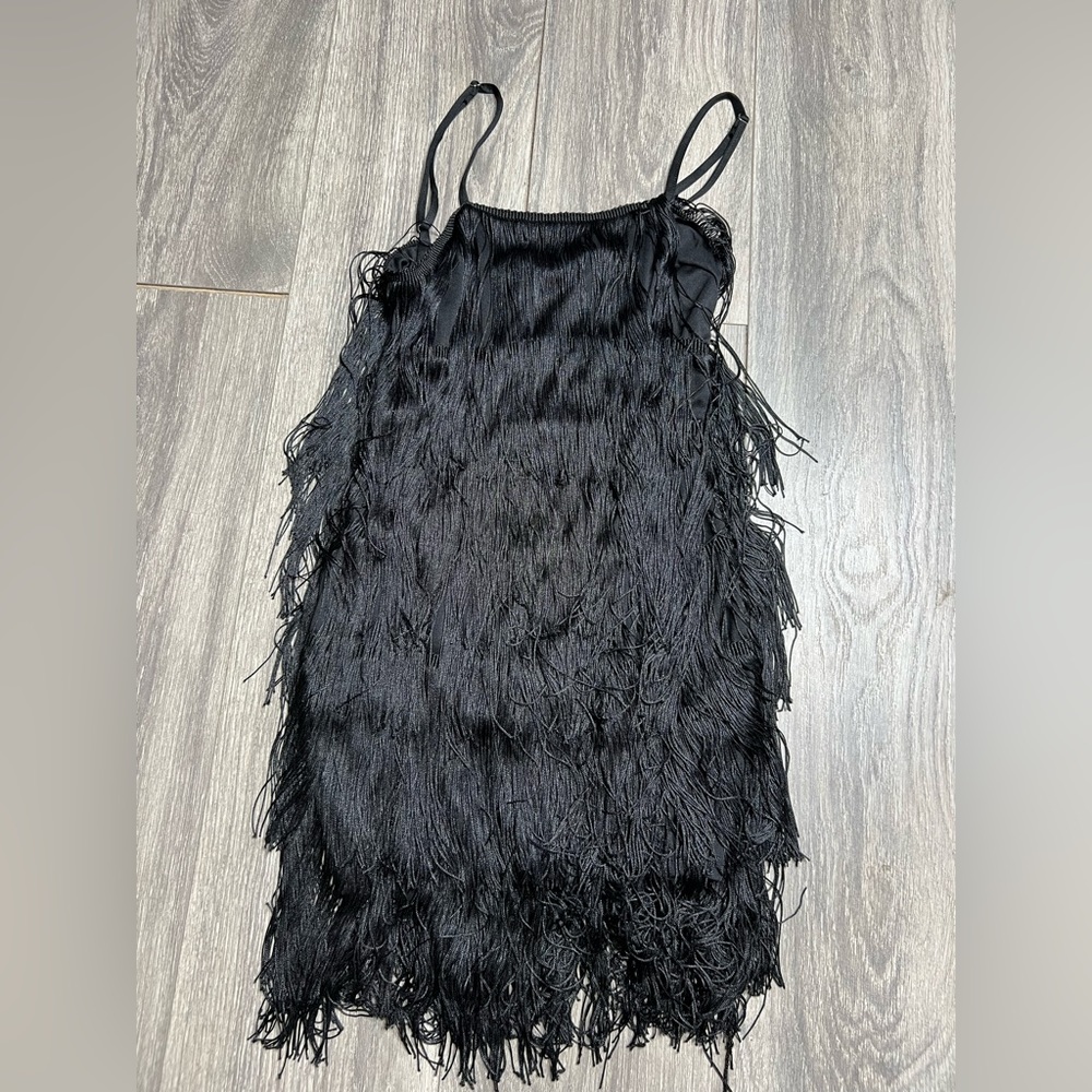 Black fringe mini dress